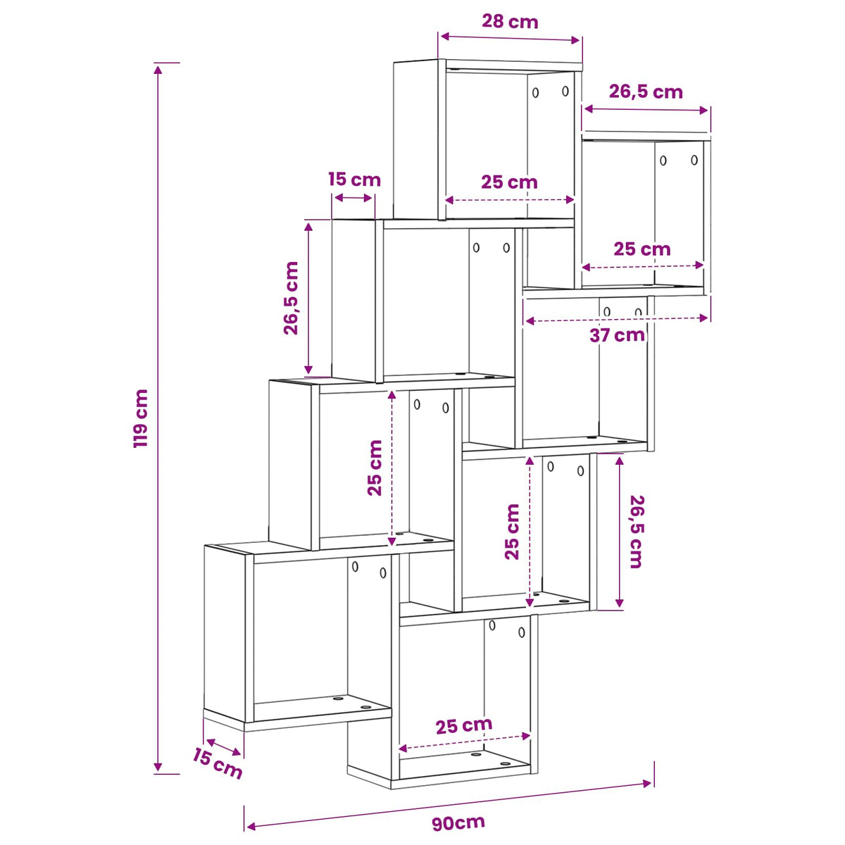Wandregal Wandhalterung Schwarz Eichen-Optik 90 x 15 x 119,5 cm