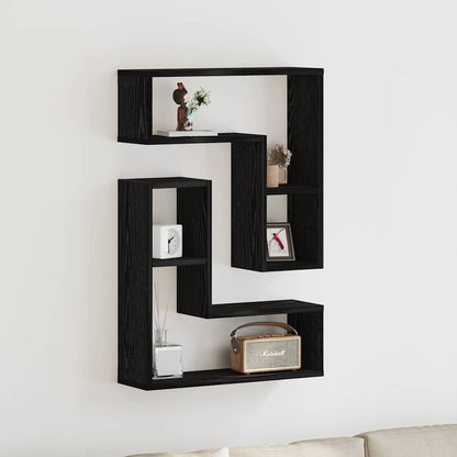 Wandregal 2 stk. Schwarz Eichen-Optik 50 x 15 x 85 cm
