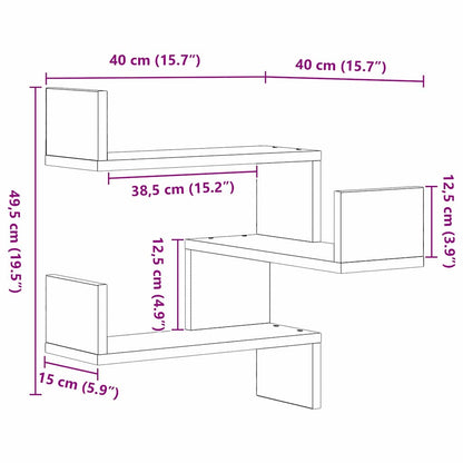 Wandregal Wandhalterung Schwarz Eichen-Optik 40 x 40 x 49,5 cm