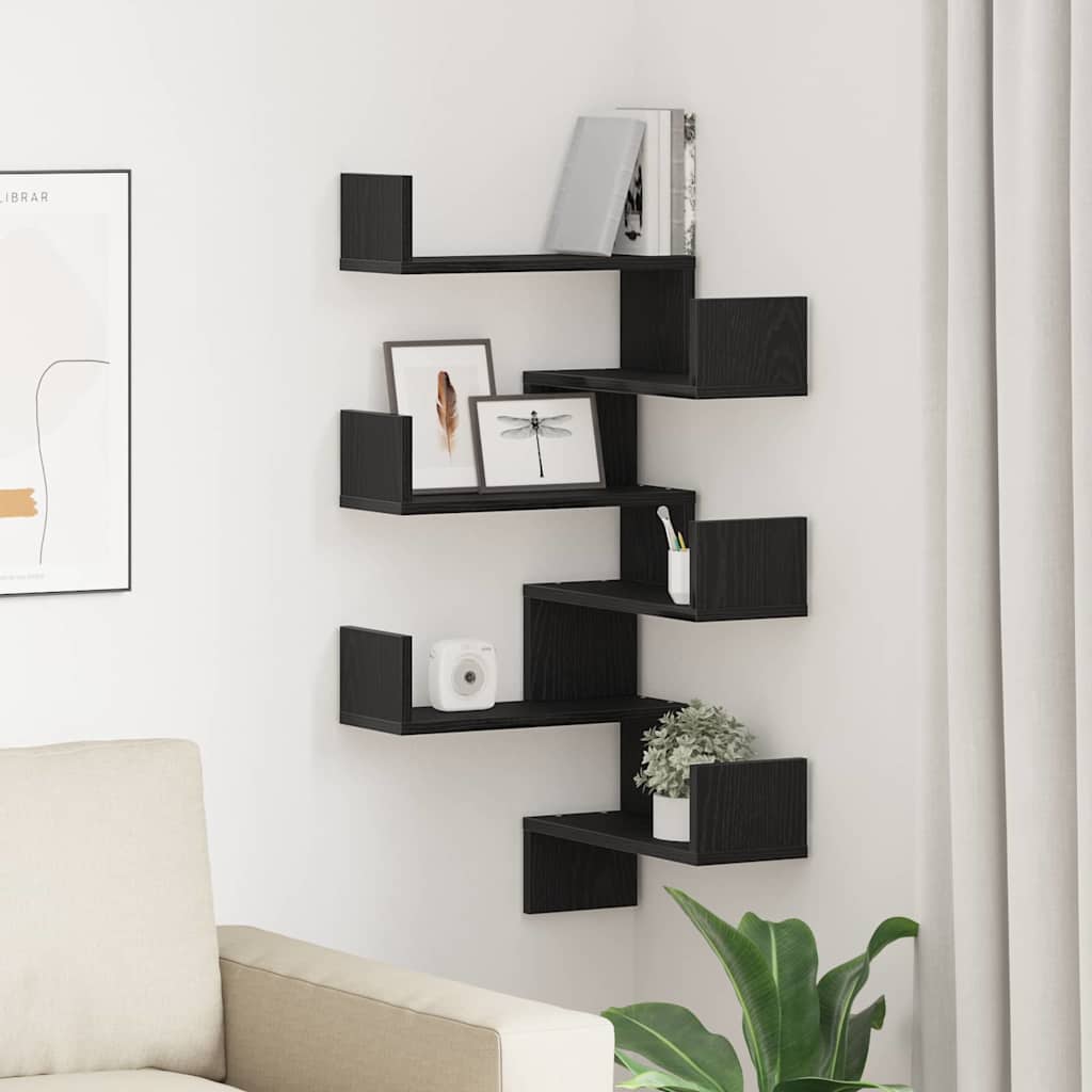 Wandregal 2 stk. Schwarz Eichen-Optik 40 x 40 x 49,5 cm