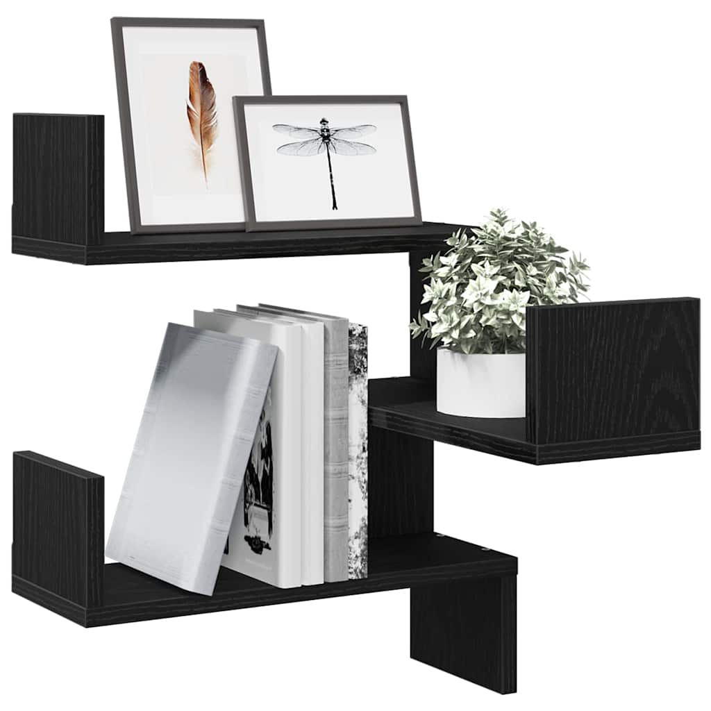 Wandregal 2 stk. Schwarz Eichen-Optik 40 x 40 x 49,5 cm