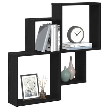 Wandregal Wandhalterung Schwarz Eichen-Optik 80 x 15 x 78,5 cm