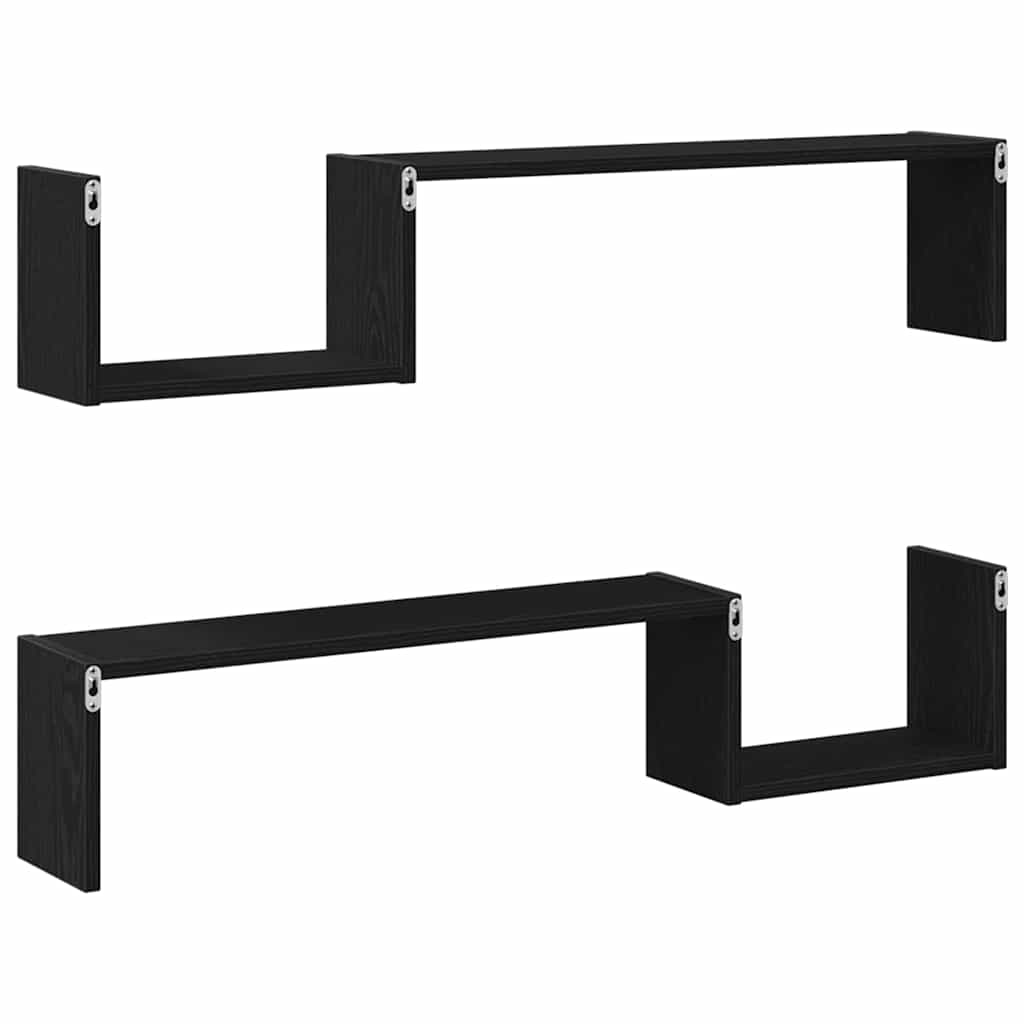 Wandregal 2 stk. Schwarz Eichen-Optik 100 x 15 x 20 cm