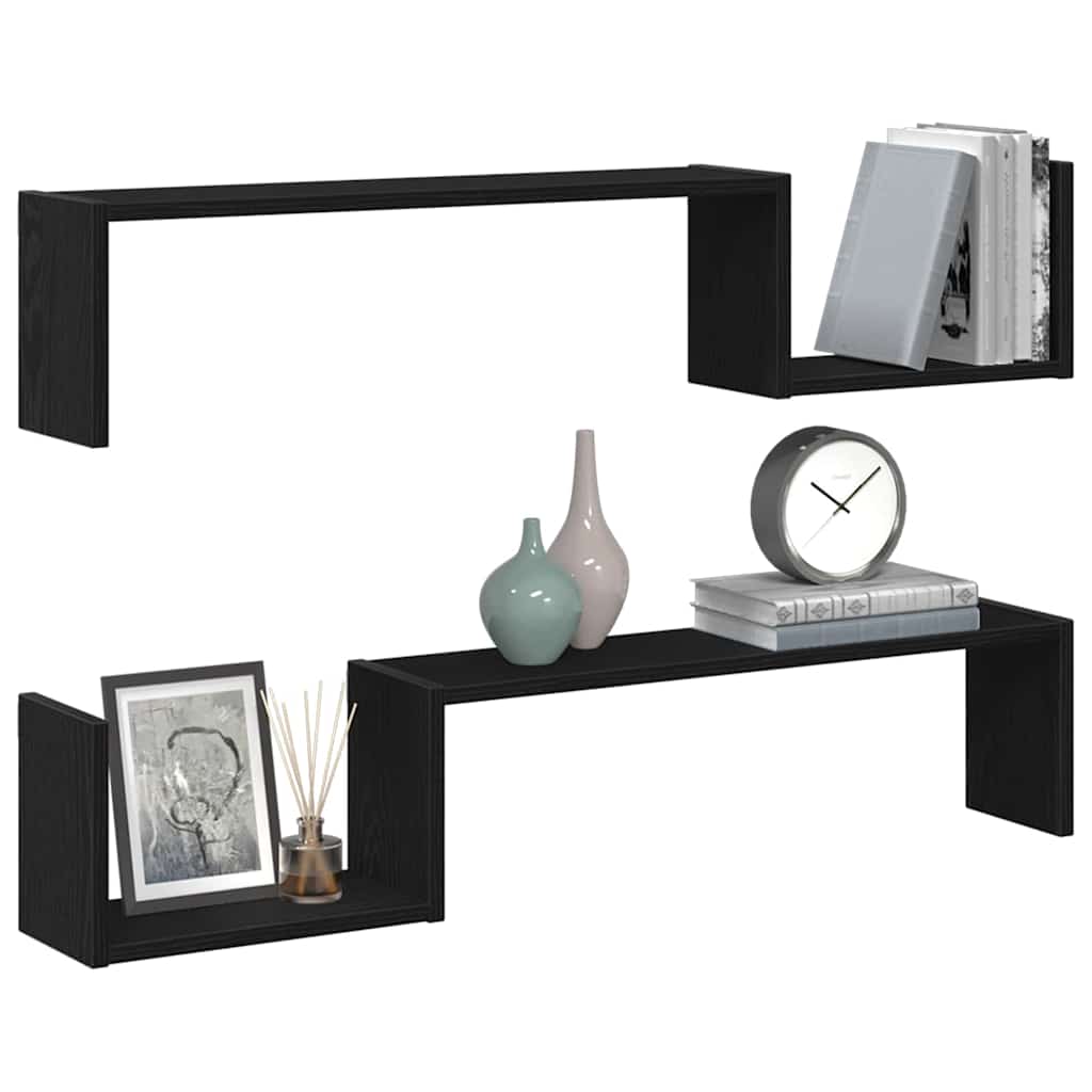 Wandregal 2 stk. Schwarz Eichen-Optik 100 x 15 x 20 cm