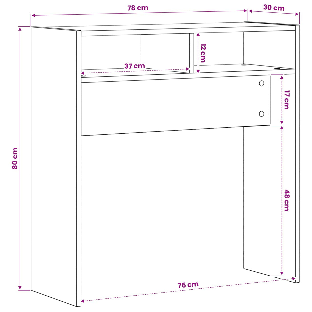 Konsolentisch Schwarz Eichen-Optik 78 x 30 x 80 cm