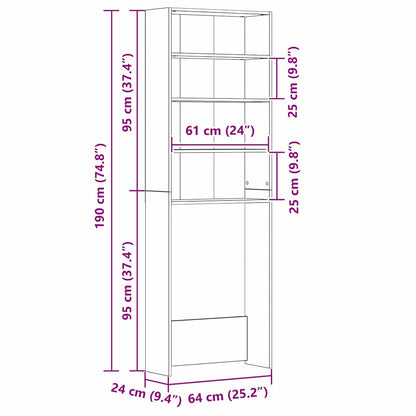 Waschmaschinen-Schrank Schwarz Eichen-Optik 64 x 24 x 190 cm