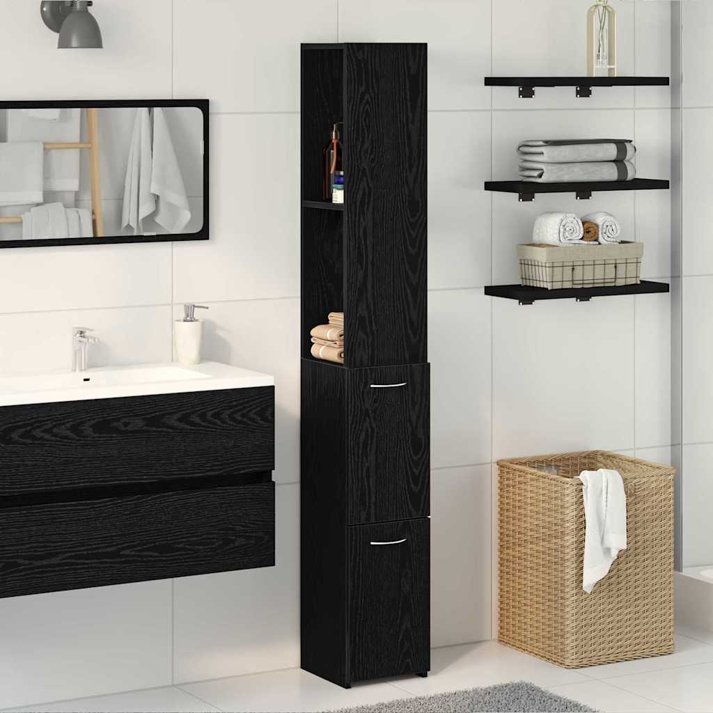 Badezimmerschrank Schwarz Eichen-Optik 25 x 25 x 170 cm