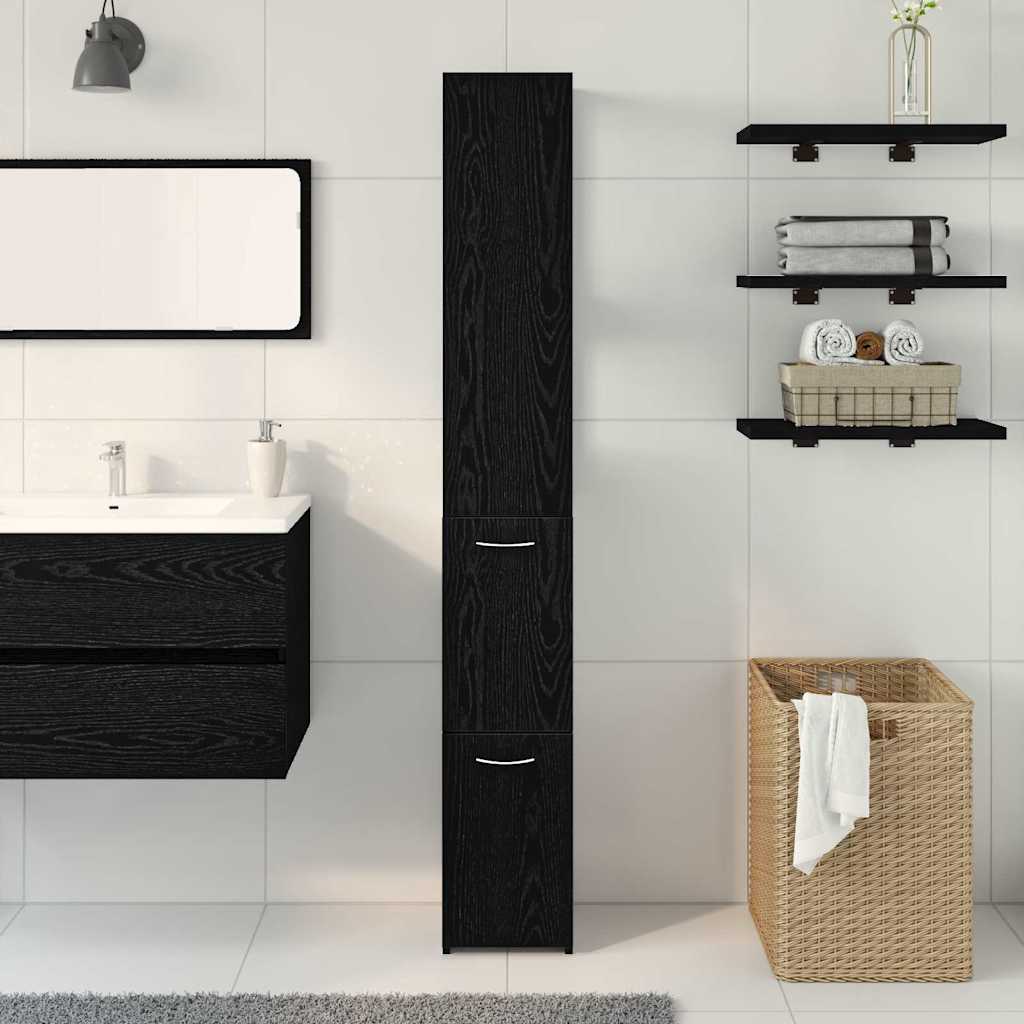 Badezimmerschrank Schwarz Eichen-Optik 25 x 25 x 170 cm