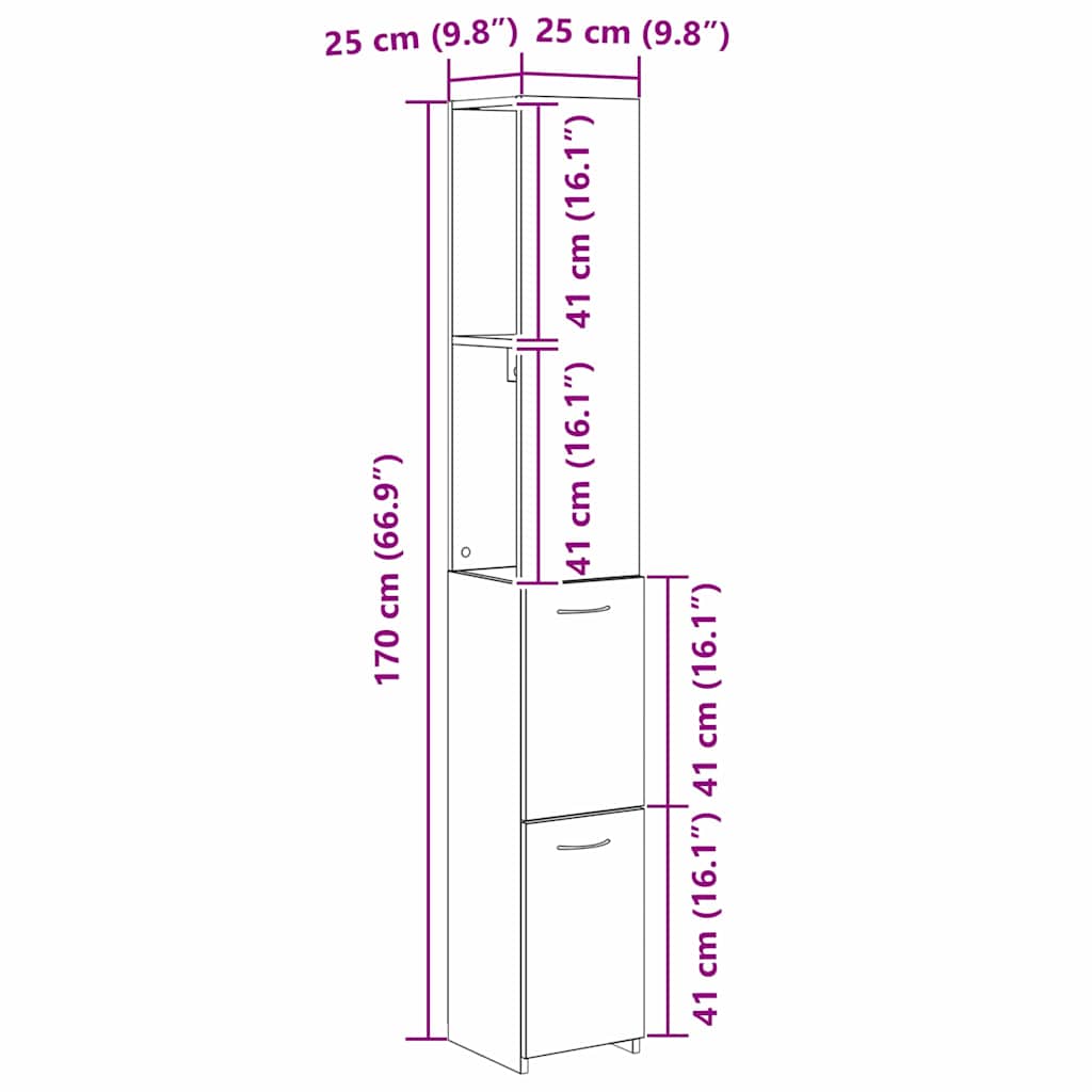 Badezimmerschrank Schwarz Eichen-Optik 25 x 25 x 170 cm