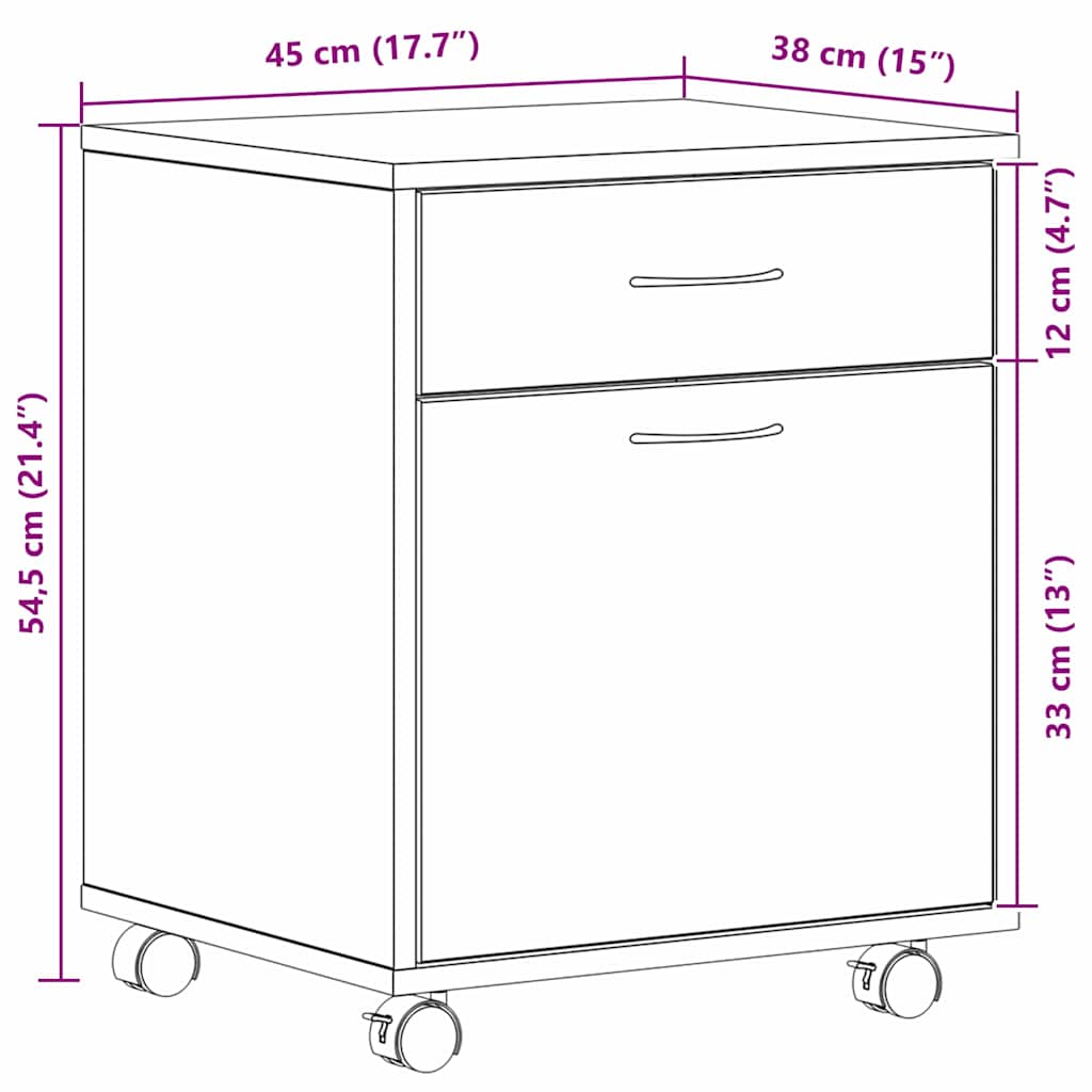Rollschrank 45 x 38 x 54 cm Holzwerkstoff Schwarz Eichen-Optik