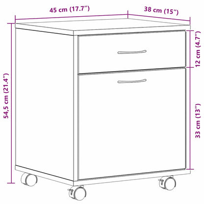 Rollschrank 45 x 38 x 54 cm Holzwerkstoff Schwarz Eichen-Optik