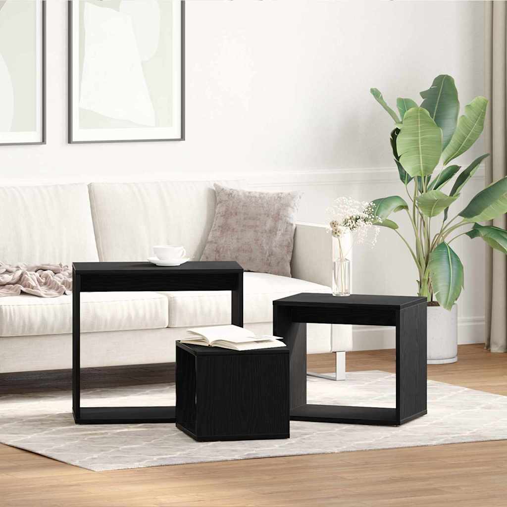 Nestingtisch 3 stk. Schwarz Eichen-Optik 55 x 30 x 50 cm
