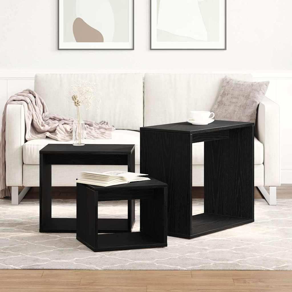 Nestingtisch 3 stk. Schwarz Eichen-Optik 55 x 30 x 50 cm