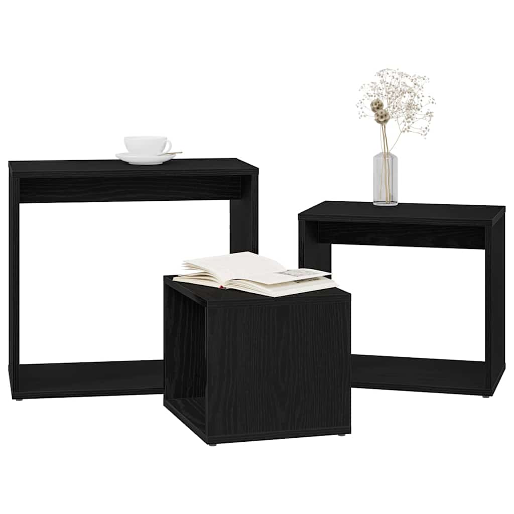 Nestingtisch 3 stk. Schwarz Eichen-Optik 55 x 30 x 50 cm