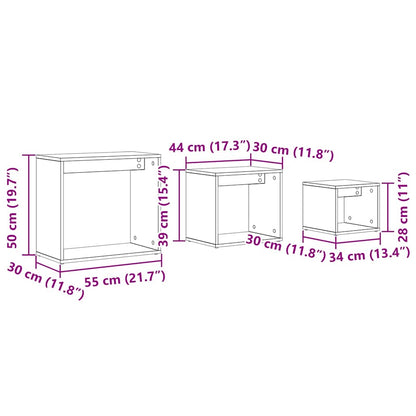 Nestingtisch 3 stk. Schwarz Eichen-Optik 55 x 30 x 50 cm