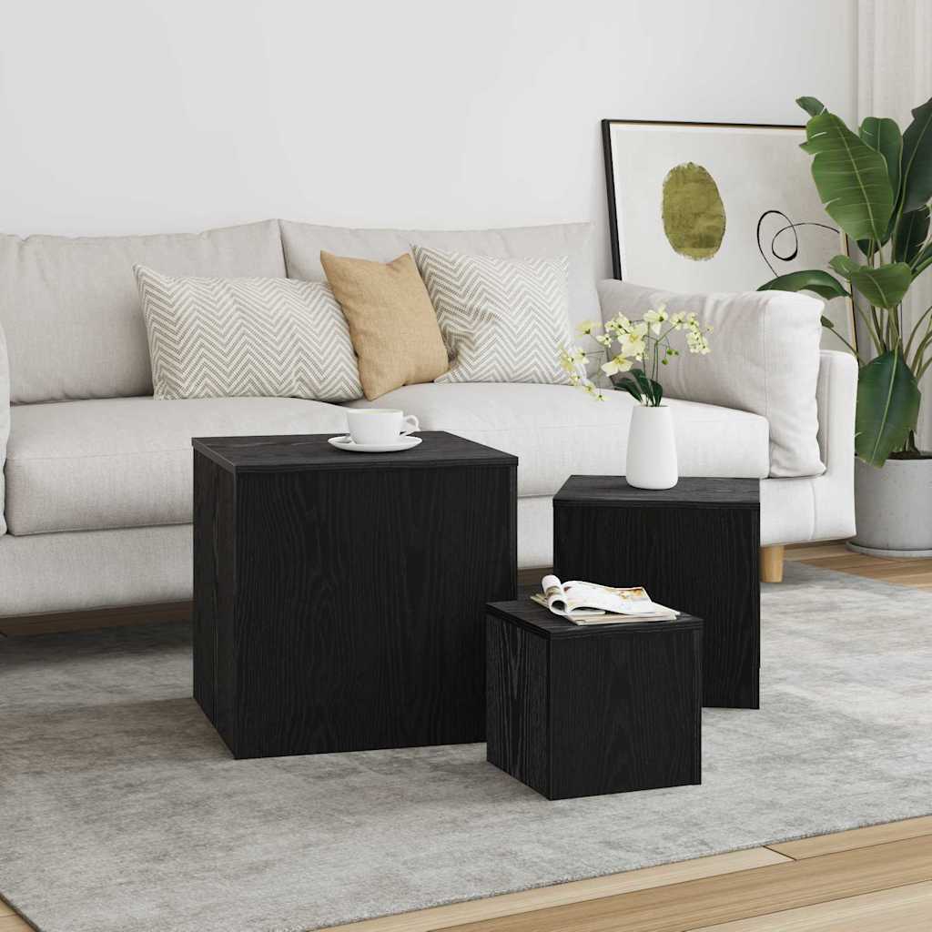 Nestingtisch 3 stk. Schwarz Eichen-Optik 45 x 45 x 45 cm