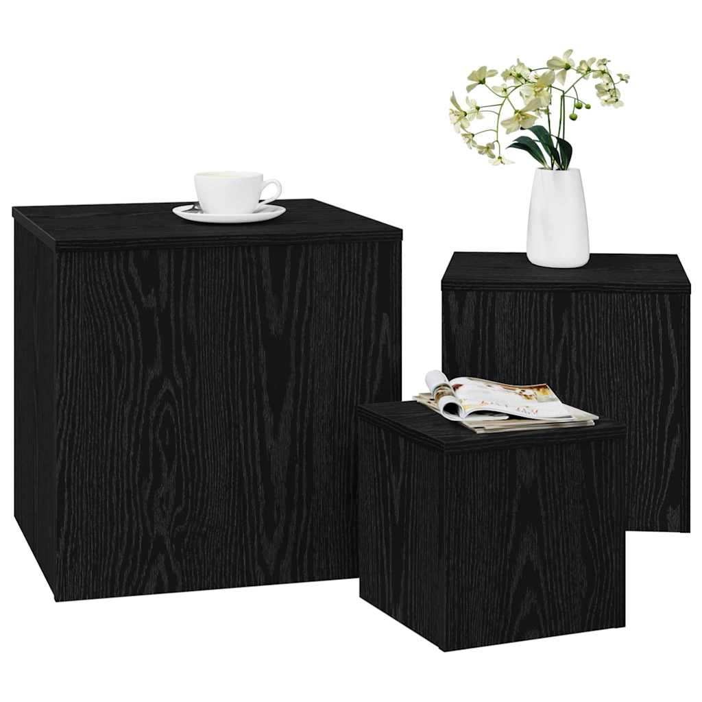 Nestingtisch 3 stk. Schwarz Eichen-Optik 45 x 45 x 45 cm