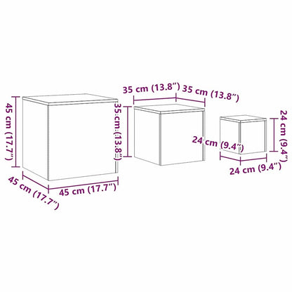 Nestingtisch 3 stk. Schwarz Eichen-Optik 45 x 45 x 45 cm