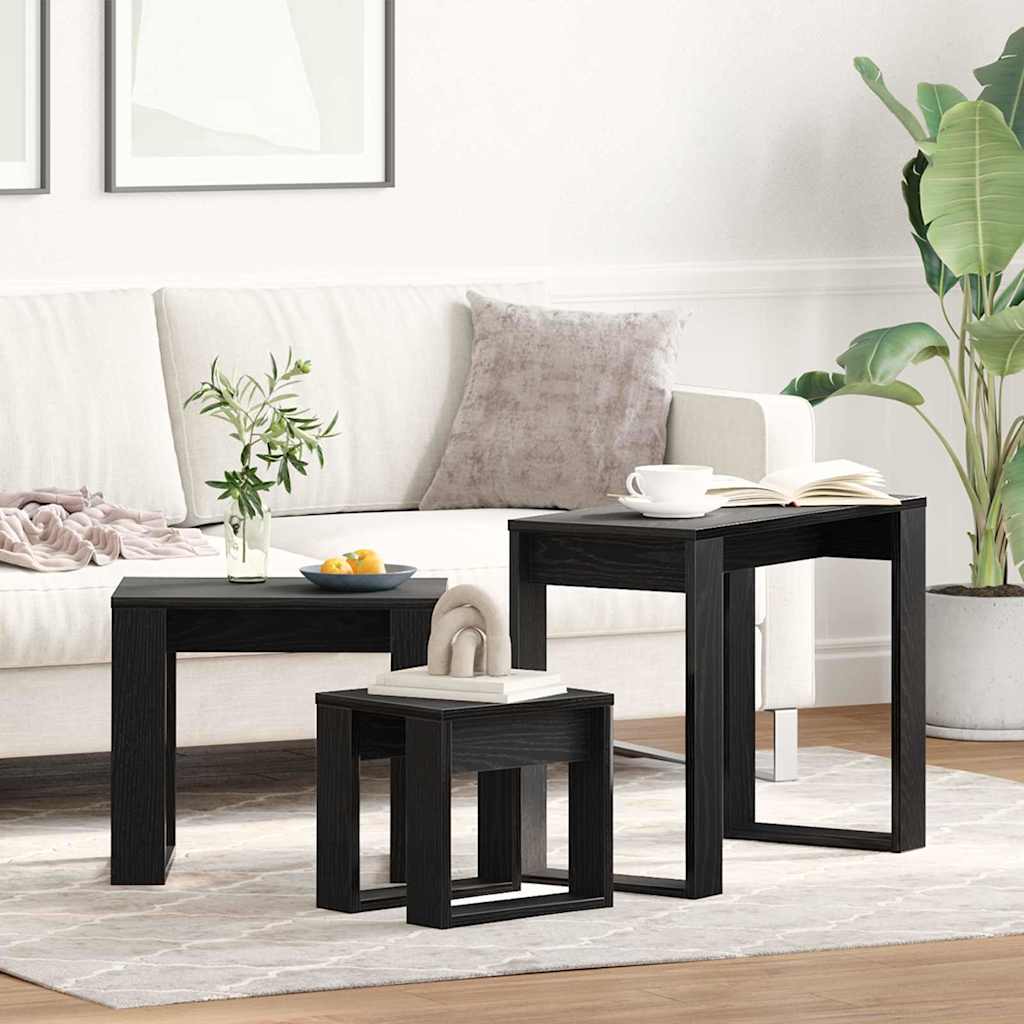 Satztische 3 Stk. Schwarz Eichen-Optik 61 x 28 x 47 cm