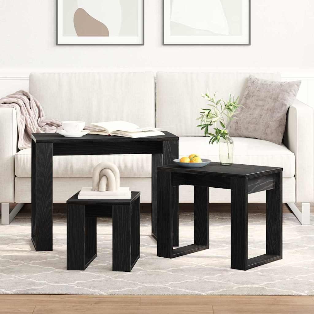 Satztische 3 Stk. Schwarz Eichen-Optik 61 x 28 x 47 cm
