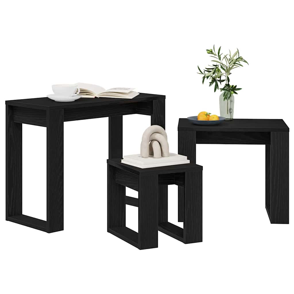 Satztische 3 Stk. Schwarz Eichen-Optik 61 x 28 x 47 cm