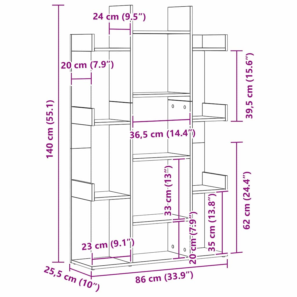 Bücherregal Schwarze Eiche 86 x 25.5 x 140 cm Holzwerkstoff
