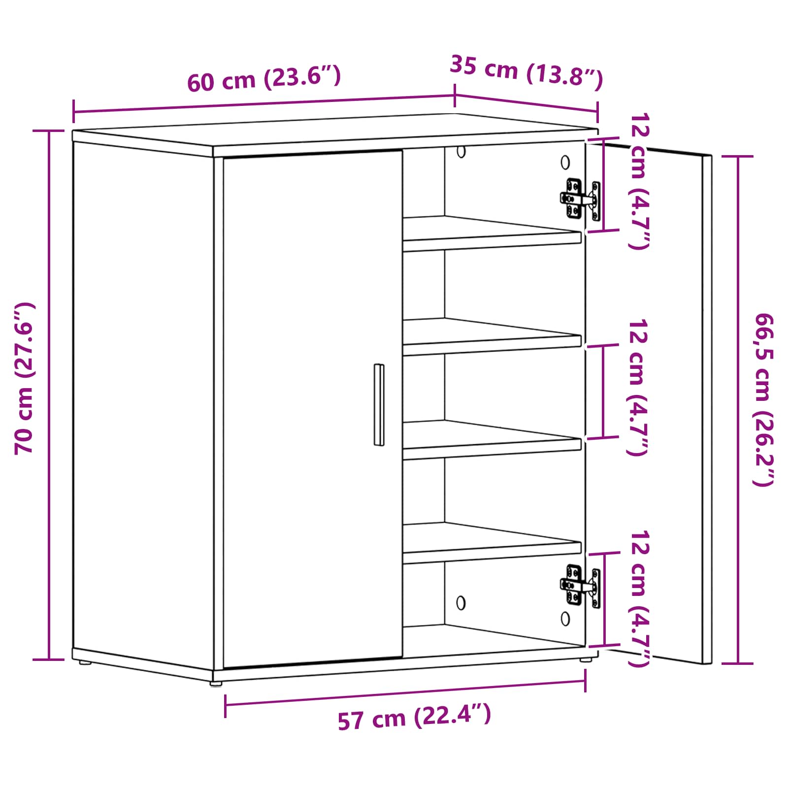 Schuhschrank 60 x 35 x 70 cm Holzwerkstoff Schwarz Eichen-Optik