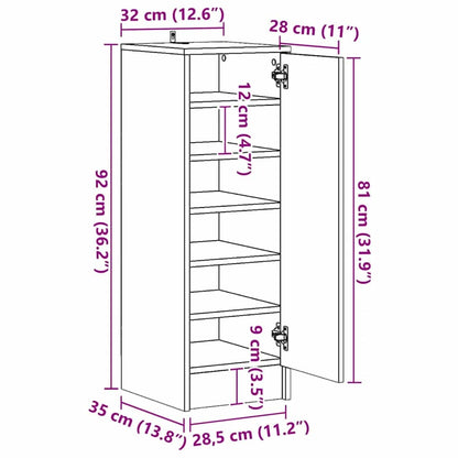 Schuhschrank 32 x 35 x 92 cm Holzwerkstoff Schwarz Eichen-Optik