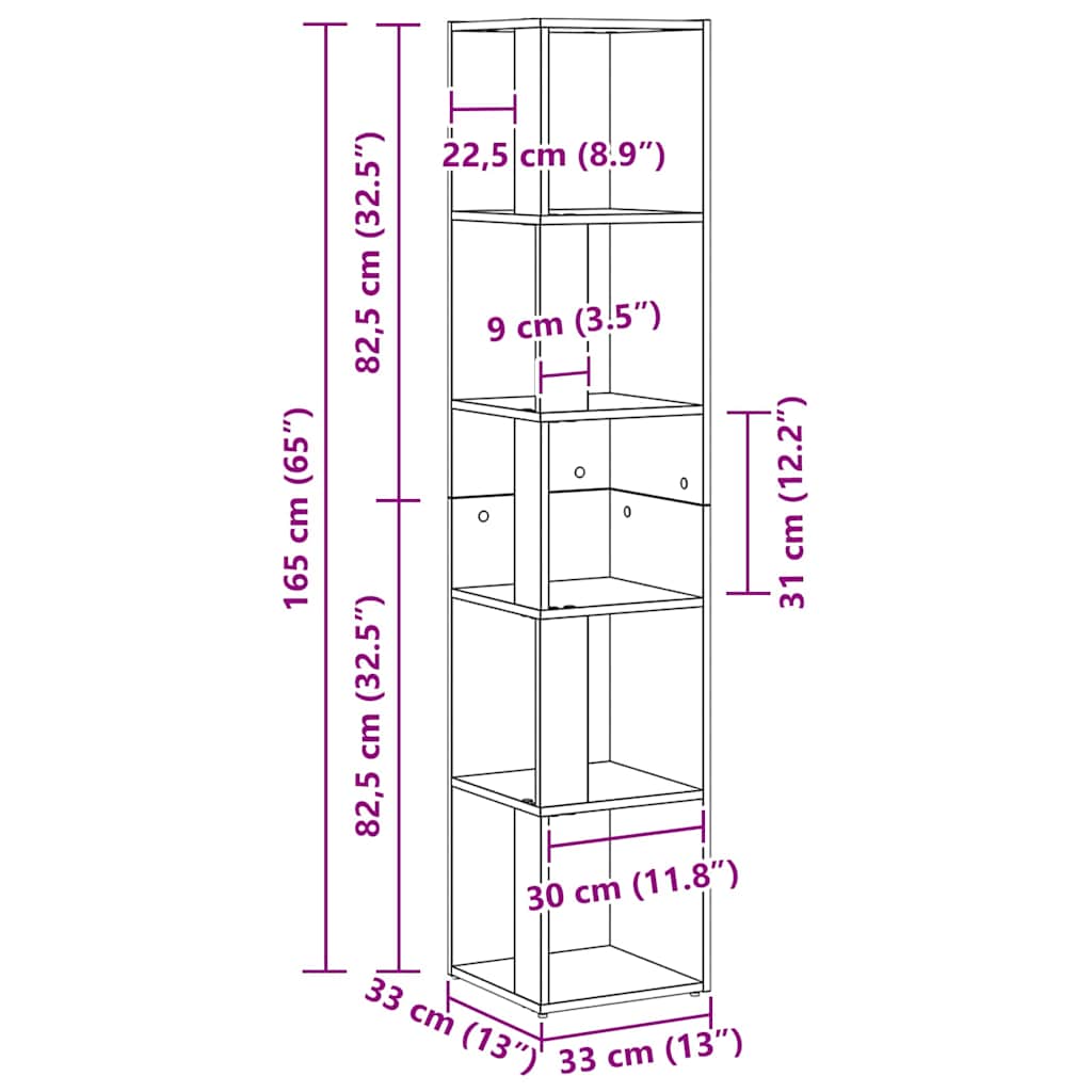 Eckregale Schwarze Eiche 33 x 33 x 164.5 cm Holzwerkstoff