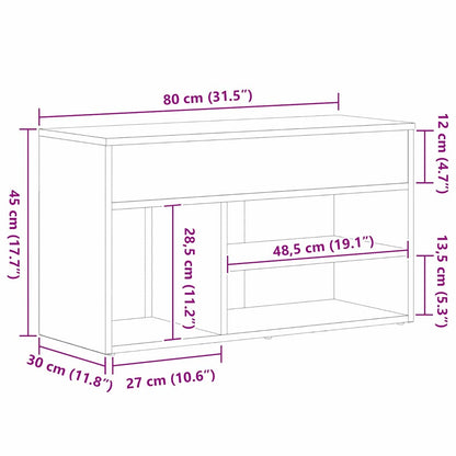 Schuhbank 80 x 30 x 45 cm Holzwerkstoff Schwarz Eichen-Optik