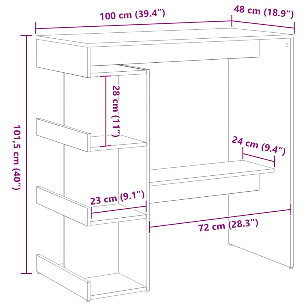 Bartisch 100 x 48 x 101,5 cm Holzwerkstoff Schwarz Eichen-Optik