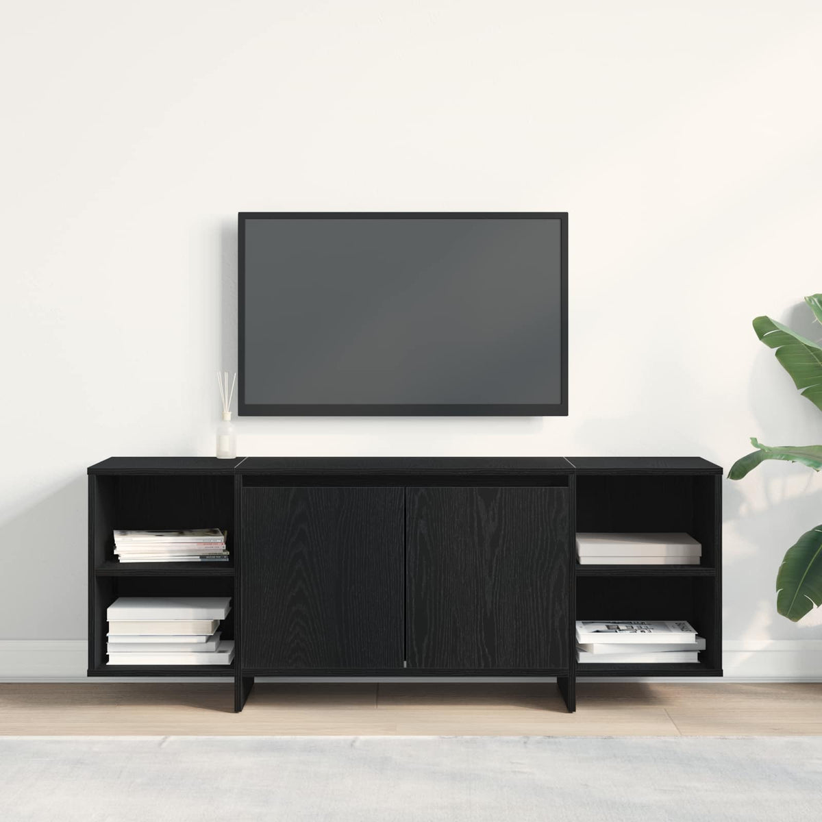 TV-Schränk 130 x 35 x 50 cm Schwarz Eichen-Optik Holzwerkstoff