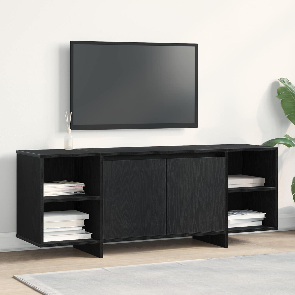 TV-Schränk 130 x 35 x 50 cm Schwarz Eichen-Optik Holzwerkstoff