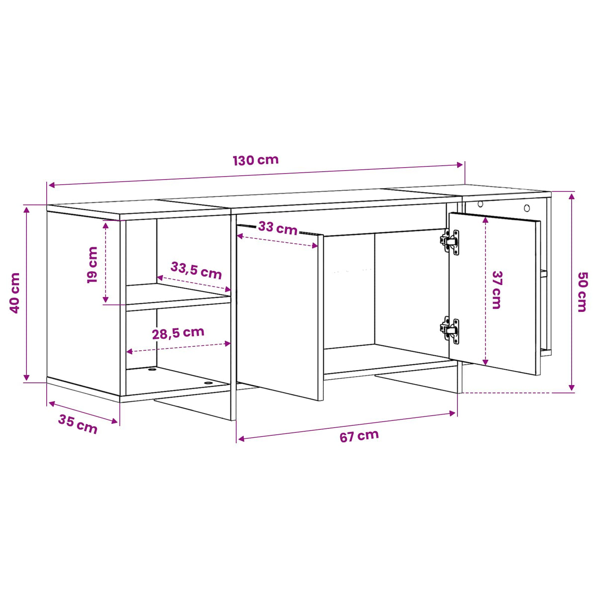 TV-Schränk 130 x 35 x 50 cm Schwarz Eichen-Optik Holzwerkstoff