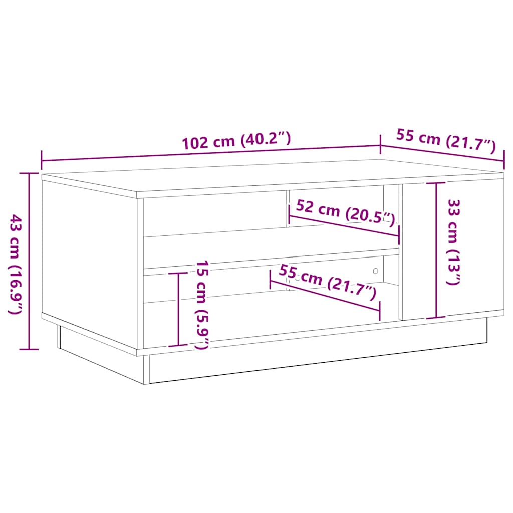Couchtisch Schwarze Eiche 102 x 55 x 43 cm Holzwerkstoff