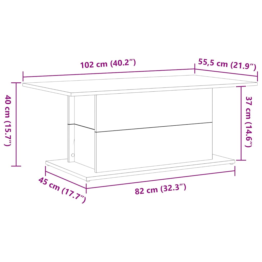 Couchtisch Schwarz Eichen-Optik 102 x 55,5 x 40 cm
