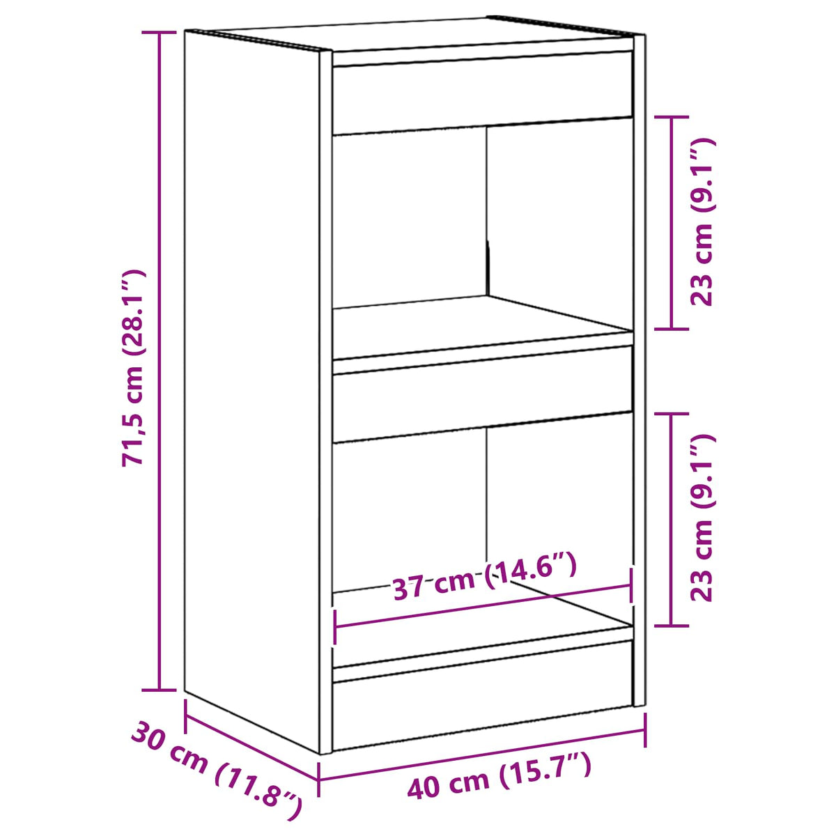 Bücherregal 2 Ebenen 40 x 30 x 71,5 cm Holzwerkstoff