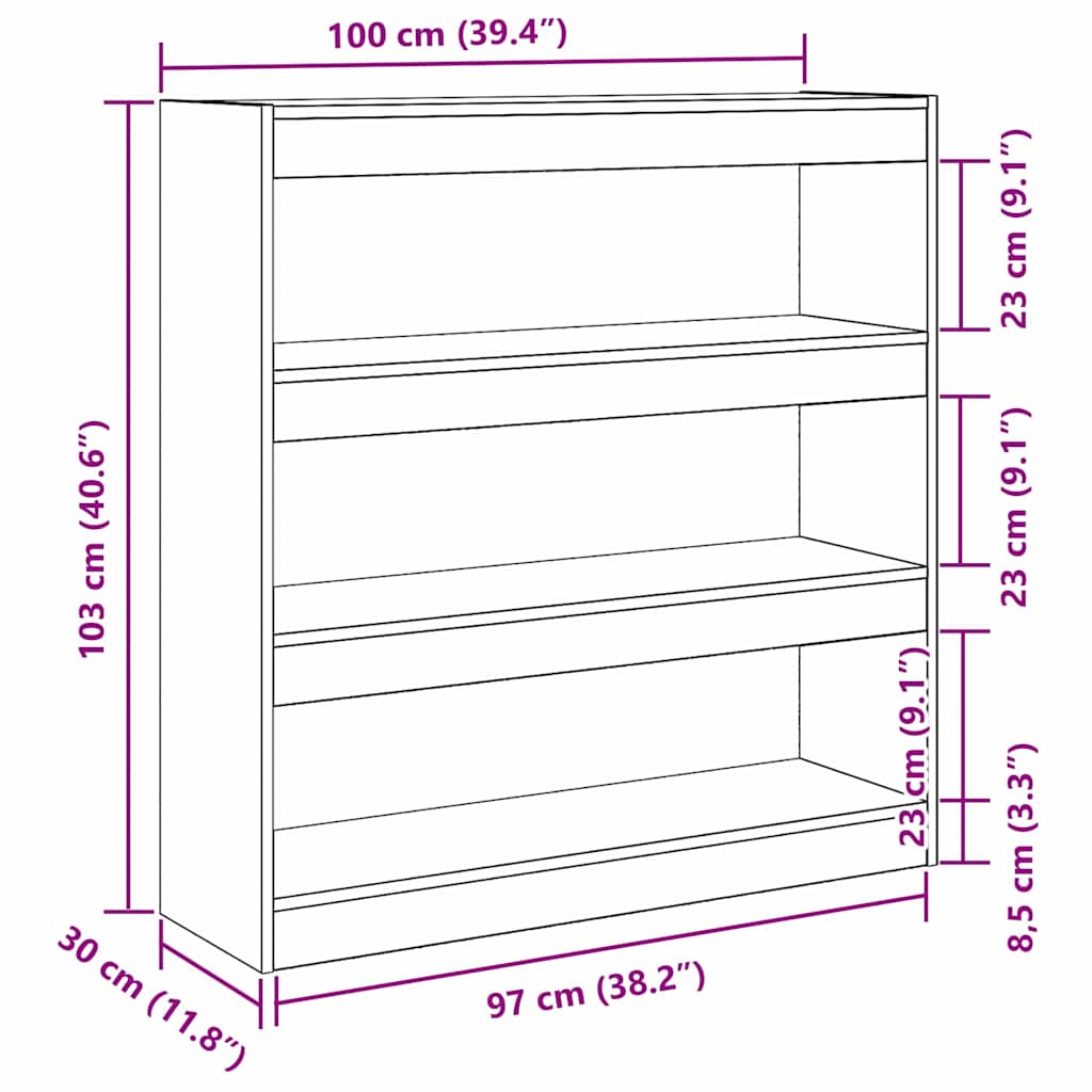 Bücherregal Schwarz Eichen-Optik 100 x 30 x 103 cm