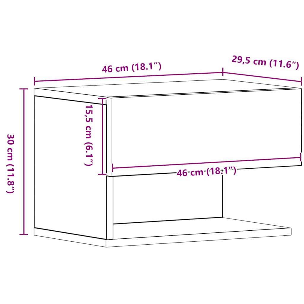 Nachttisch 2 stk. Schwarz Eichen-Optik 46 x 30 x 30 cm