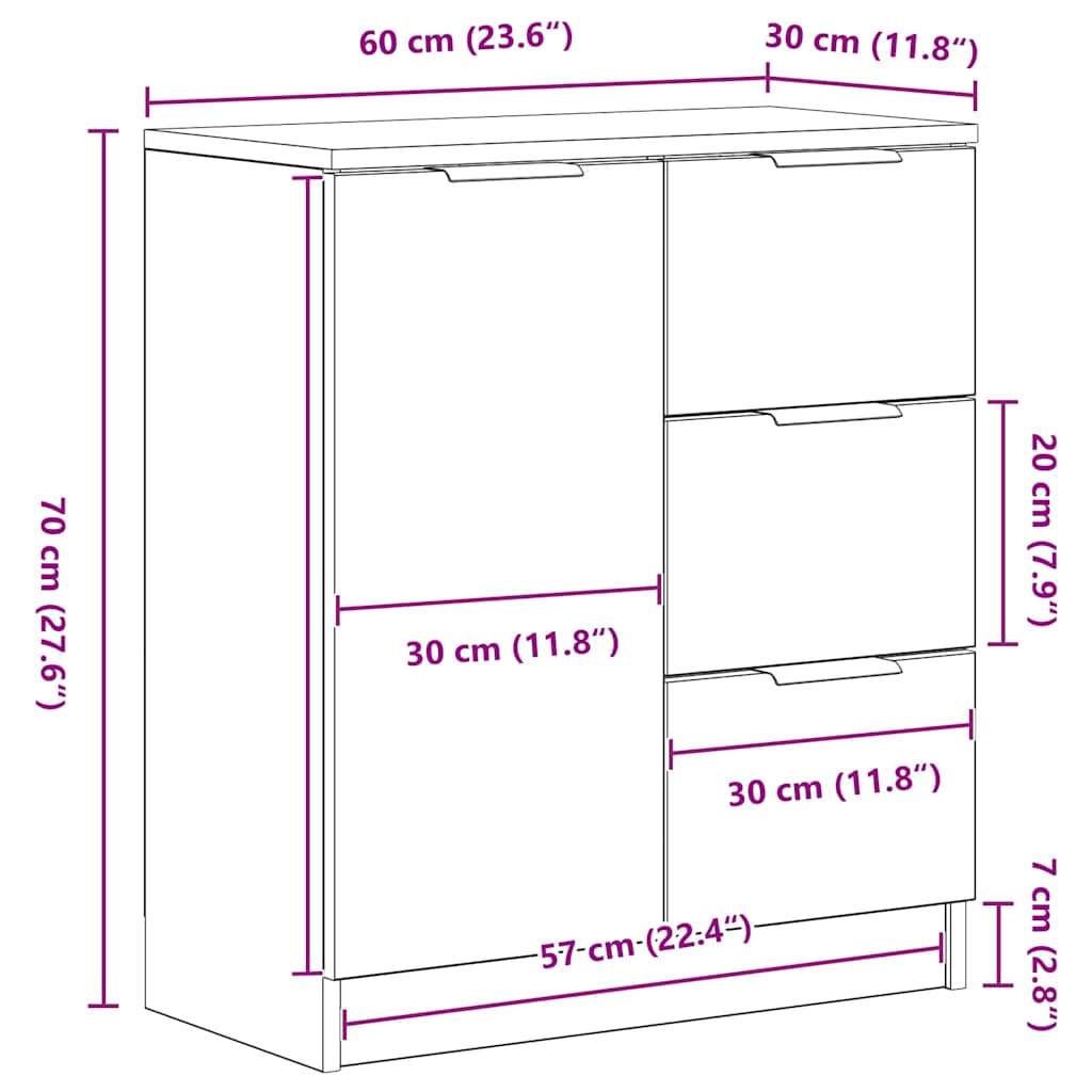 Sideboard Schwarz Eichen-Optik 60 x 30 x 70 cm Holzwerkstoff