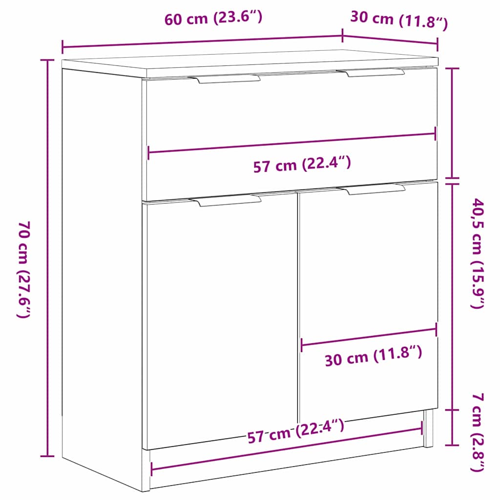 Sideboard Schwarz Eichen-Optik 60 x 30 x 70 cm Holzwerkstoff