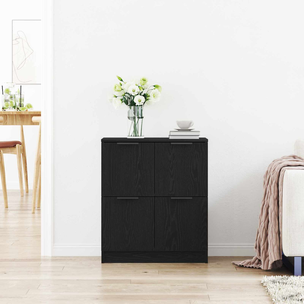 Sideboard Schwarz Eichen-Optik 60 x 30 x 70 cm Holzwerkstoff
