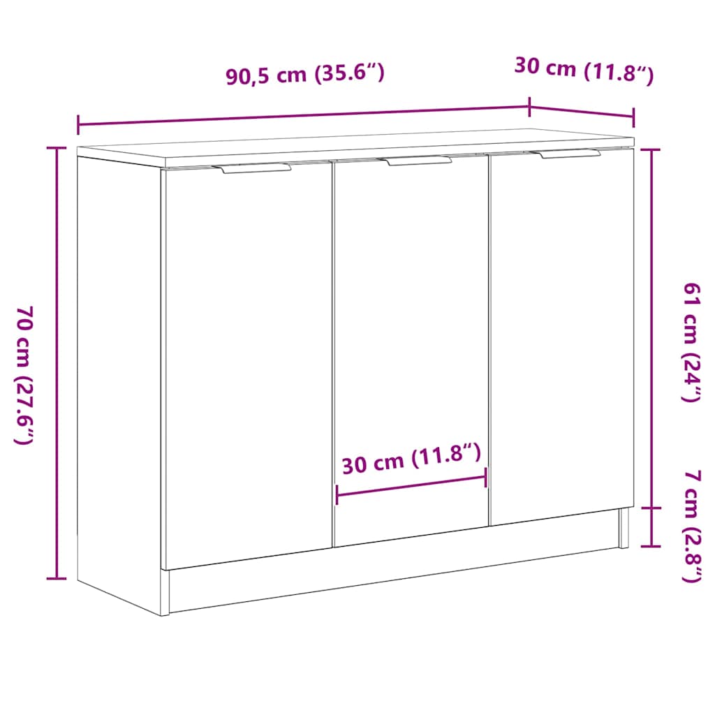Sideboard Schwarz Eichen-Optik 90,5 x 30 x 70 cm Holzwerkstoff