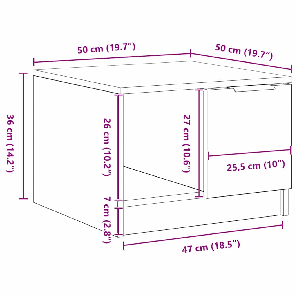 Couchtisch Schwarz Eichen-Optik 50 x 50 x 36 cm Holzwerkstoff