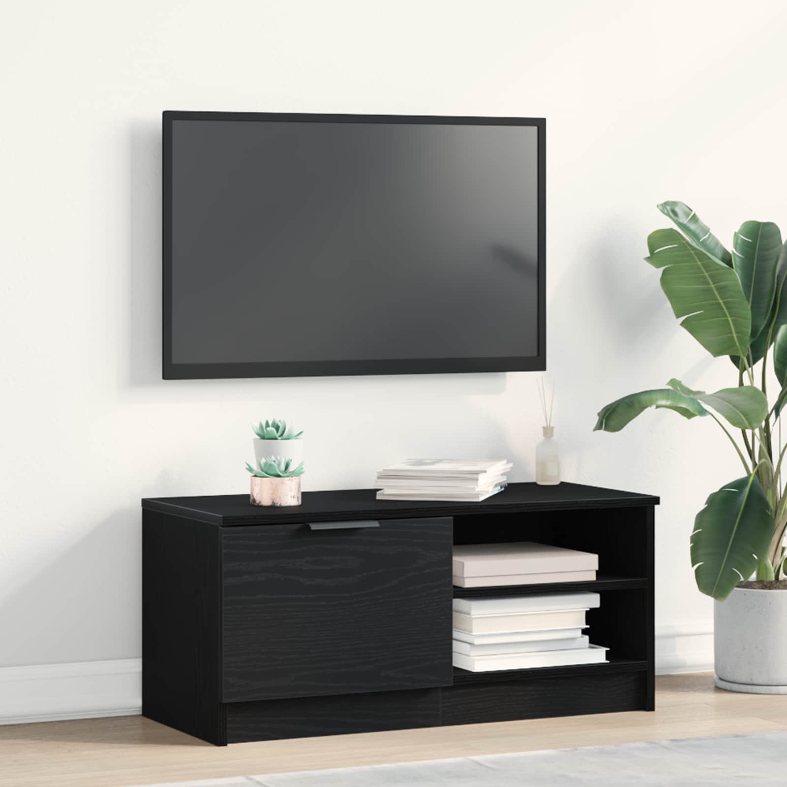 TV-Schränk 80 x 35 x 36,5 cm Schwarz Eichen-Optik Holzwerkstoff