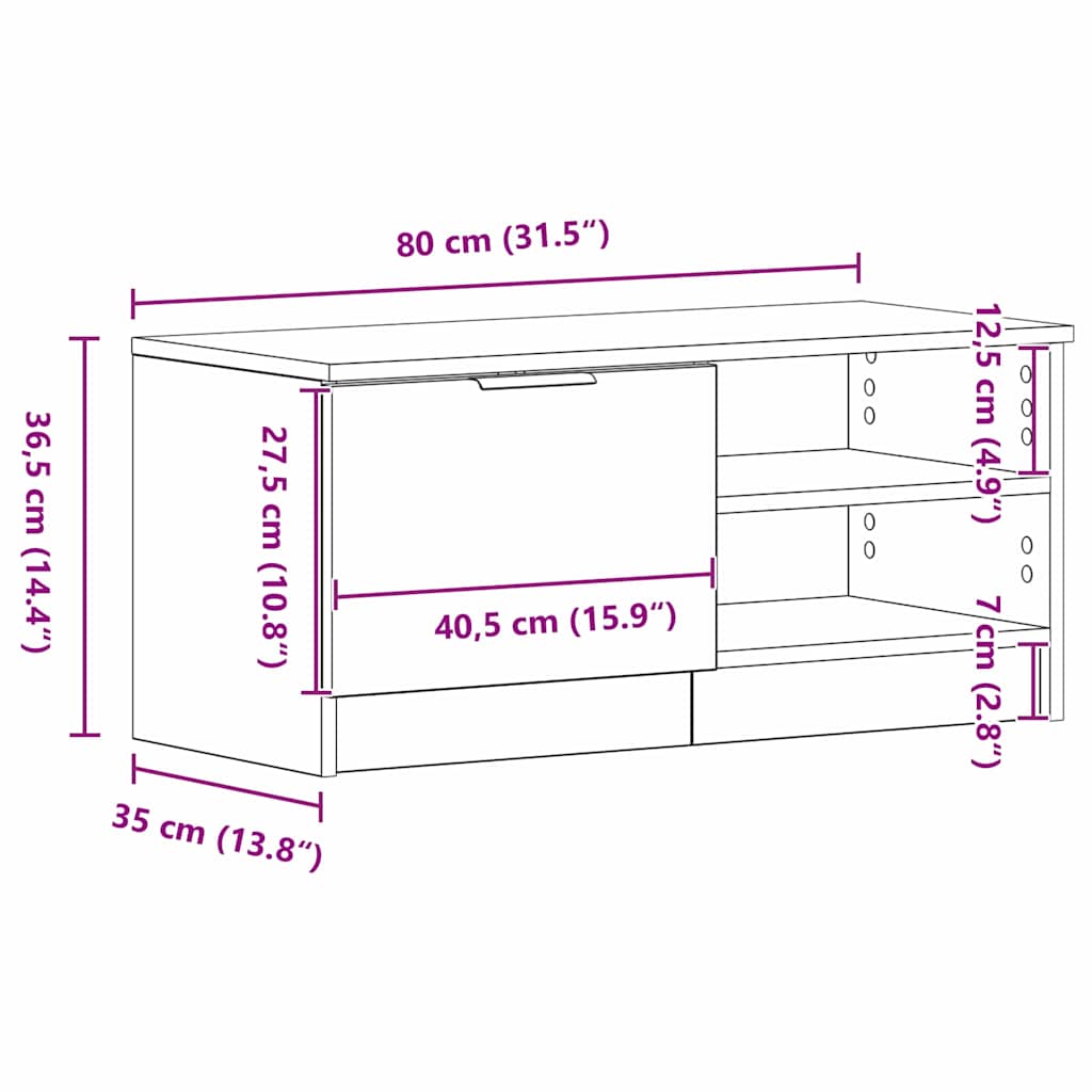 TV-Schränk 80 x 35 x 36,5 cm Schwarz Eichen-Optik Holzwerkstoff