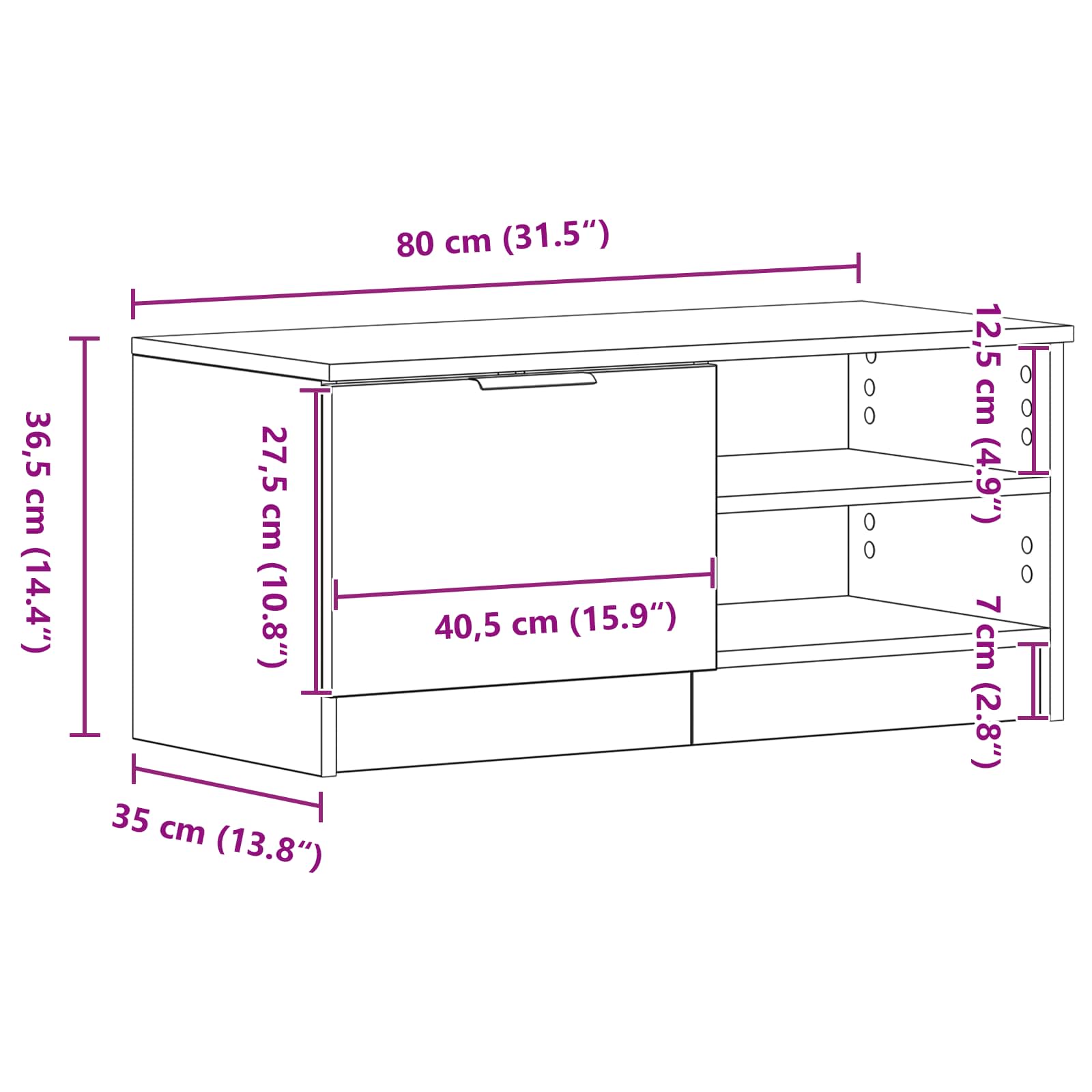 TV-Schränk 80 x 35 x 36,5 cm Schwarz Eichen-Optik Holzwerkstoff