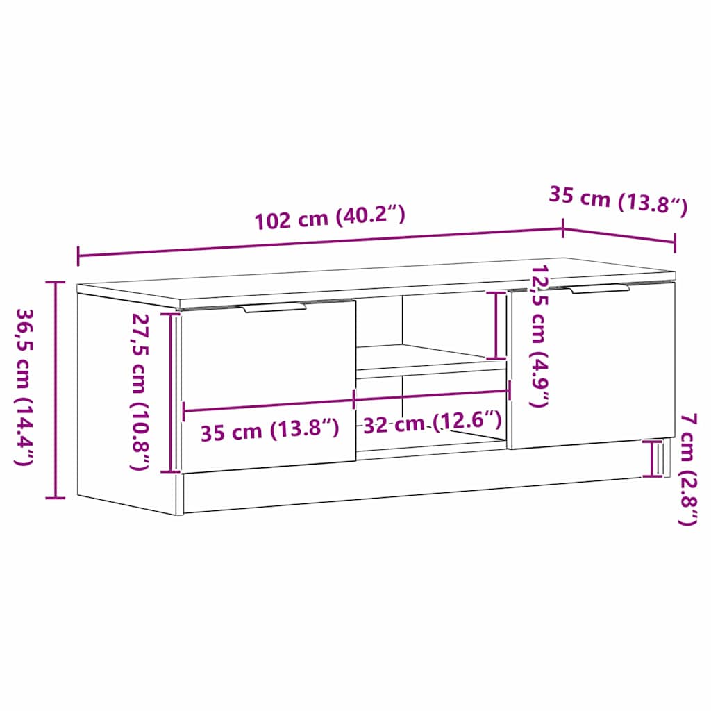 TV-Schränk 102 x 32 x 35,5 cm Schwarz Eichen-Optik