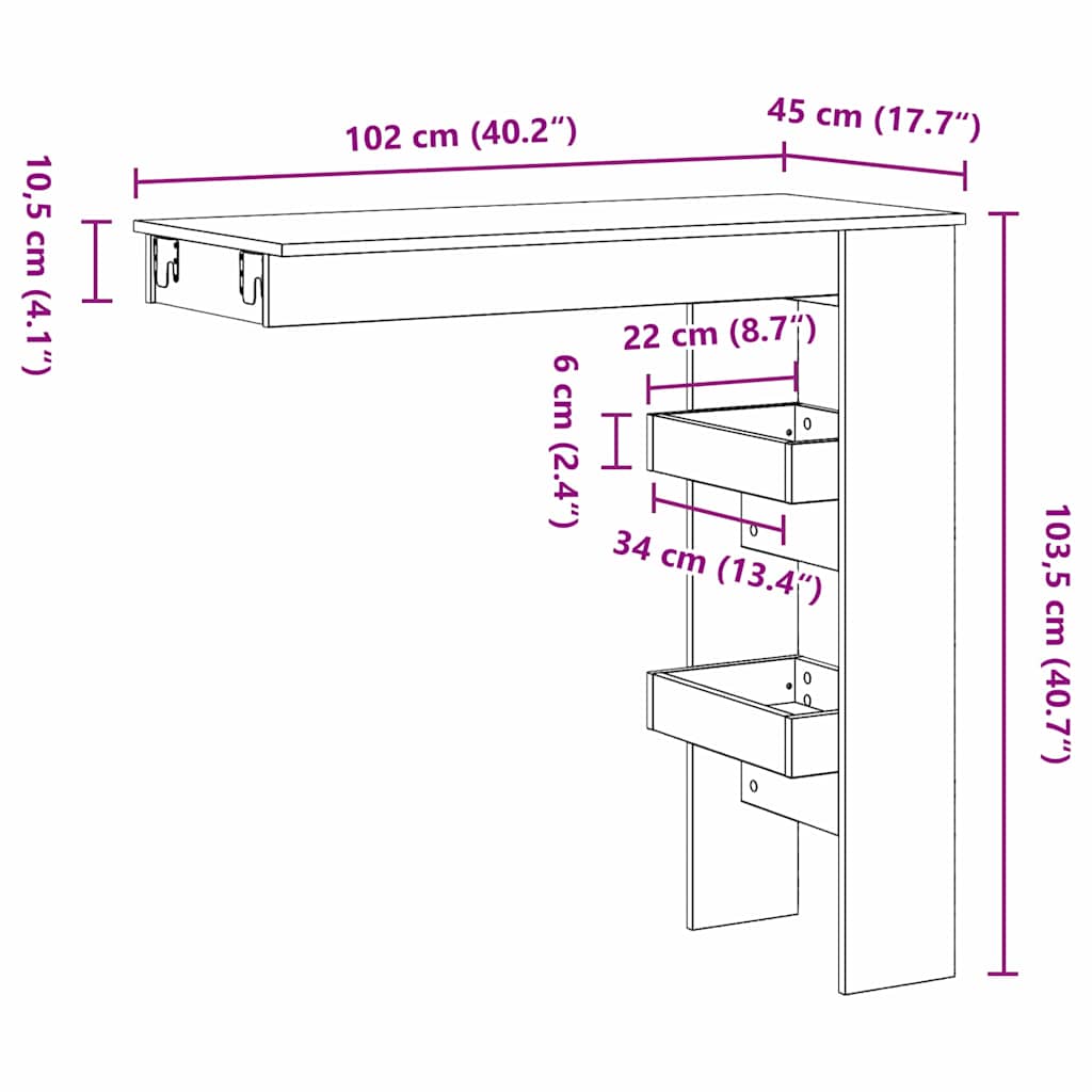 Wand Bar Tisch 102 x 45 x 103,5 cm Holzwerkstoff