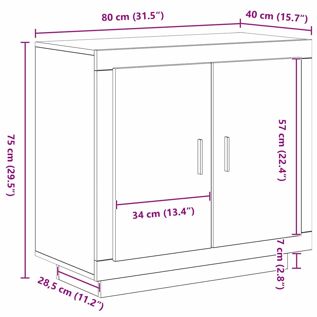 Sideboard Schwarz Eichen-Optik 80 x 40 x 75 cm Holzwerkstoff